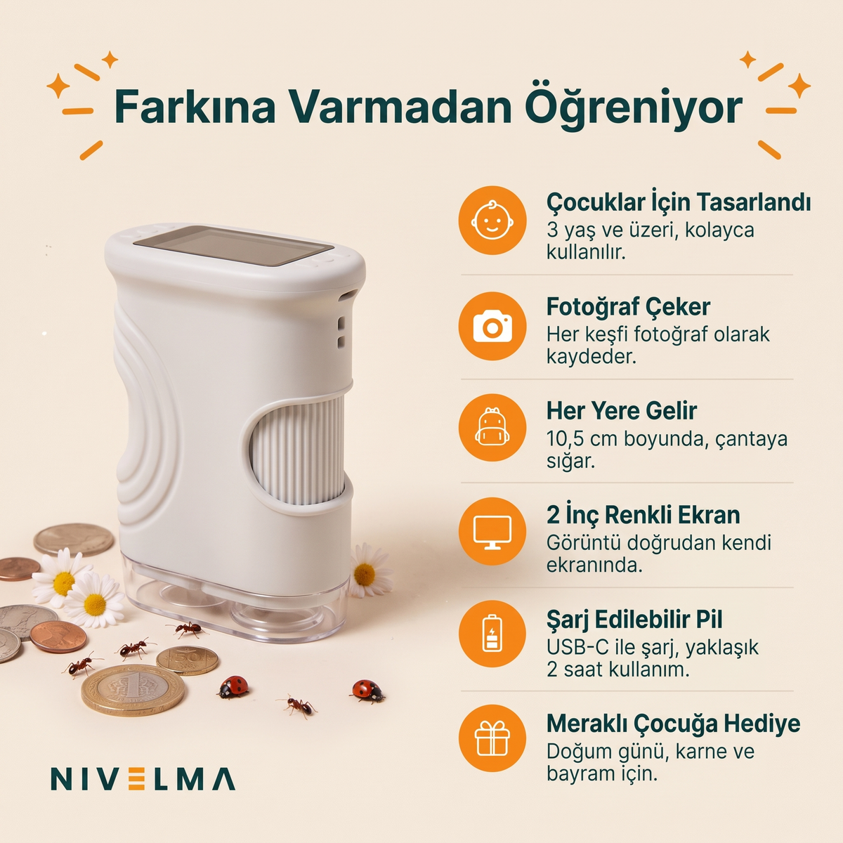 Nivelma Dijital Ekranlı Çocuk Mikroskobu